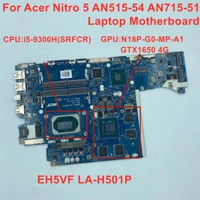 For Acer Nitro 5 AN515-54 AN715-51 Motherboard i5-9300H GTX1650 EH5VF LA-H501P - Image 1 of 4