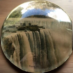 1930er NIAGARAFÄLLE - Blase Glas gerahmt konvex 6" Durchmesser kleiner LITHO DRUCK - Bild 1 von 12