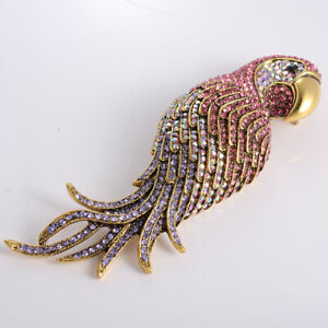 Fashion Elegant Parrot Bird Pendant Retro Brooch Pin Clear Crystal Rhinestone