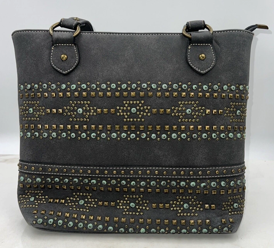 Bolso Bandolera Montana West Cartera Gris Imitación Cuero Tachonado Oculto Western Foto 1 de 4