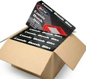 1 Case (5) BCW Brand Short Plastic Comic Book Bin Box Heavy Duty with Lid - RED - Picture 1 of 1