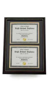 Double Document Graduation Diploma Frame in Real Wood Glossy Cherry with Gold - Picture 1 of 1