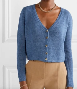 THE ROW Abigael V-Neck Blue Cashmere Knit Cropped Cardigan Sweater XS - Picture 1 of 8