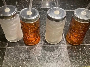 Menge 4 Orange und Milchglas Tiki Becher Tasse mit Strohhalmen - Bild 1 von 7