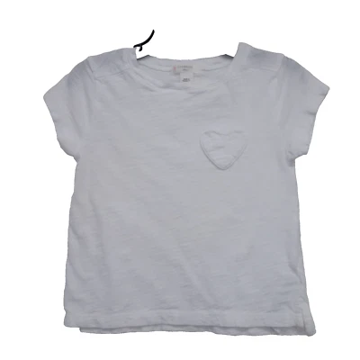 Crewcuts Kids Girl White Cotton Short Sleeve Heart Chest Pocket T-Shirt Size 3 - Image 1 of 4