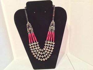 African Beaded Necklace Black, White And Red, Classy - Picture 1 of 4