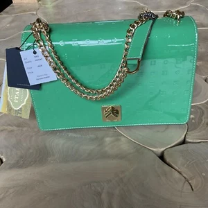 Arcadia Lackleder Handtasche Jadegrün Bellissimo Italien schöne goldene Kette - Bild 1 von 11