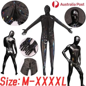 Men Latex Rubber Leather BDSM Cosplay Zipper Sexy Catsuit Full Bodysuit Jumpsuit - Picture 1 of 14