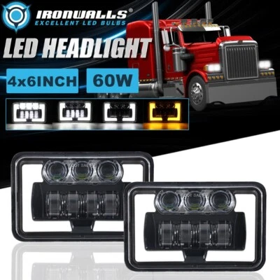 Par de faros LED cuadrados de 4x6" lámpara DRL Hi-Lo para semirremolque Western Star 4900 Foto 1 de 4