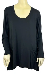Logo by Lori Goldstein Top 1X Black Hi Low Long Sleeves Pockets Tunic - Picture 1 of 5