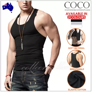 MENS MUSCLE SINGLET SLEEVELESS TANK TOP TEE SHIRT SPORT VEST BODYBUILDING GYM - Picture 1 of 11