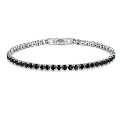 Cool !  Geometric Element Black Onyx Gemstone Silver Charming Bracelets 7.5 Inch - Image 1 of 4