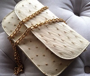 Faux ostrich bag wallet cross body sling clutch chain strap WOC never carried - Picture 1 of 24