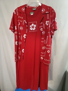 Sara Morgan Dress 2 Piece Set Petite Large Red Hibiscus - Picture 1 of 4