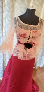 Victorian Renaissance dress womens roses corset lace wine nude romantic - Picture 1 of 4
