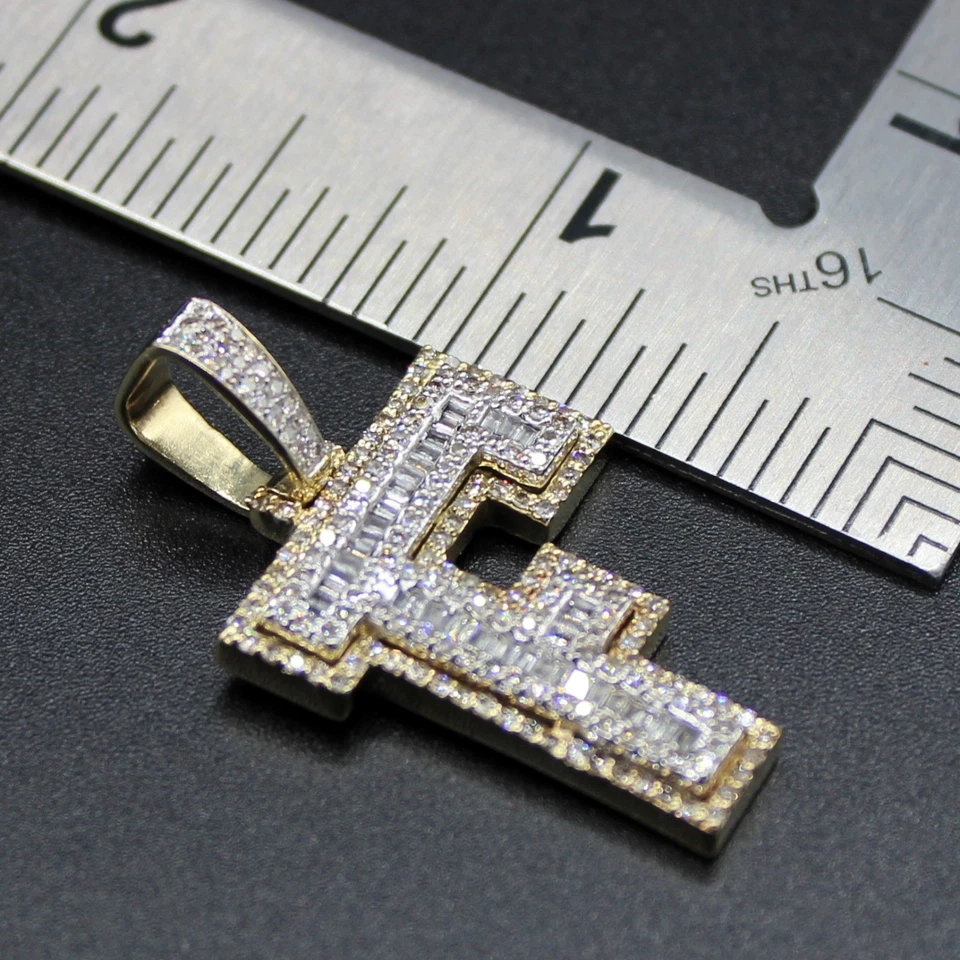 1.55CT Solid Gold Initial F Pendant Real Diamond Pave Letter Charm Necklace 5.4g - Image 1 of 4