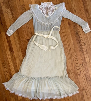 VTG Gunne Sax by Jessica McClintock Dress Sheer Blue Lace Pearl Size 9 Cottage - Image 1 of 4