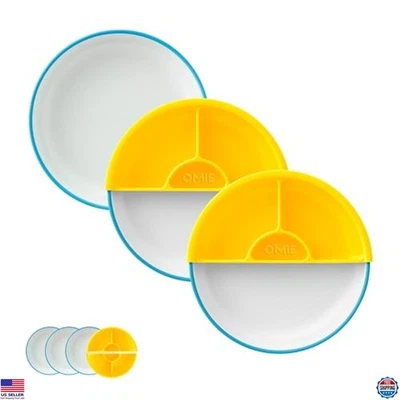 Omie® Kids Easy Scoop Plates Set | Eco-Friendly | 3 Plates + 2 Dividers | Blue Foto 1 de 4