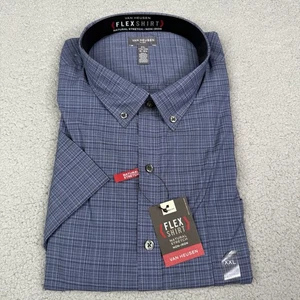 Van Heusen Flex Shirt Mens 2XL Blue Check Button Down Short Sleeve Non Iron NWT - Picture 1 of 7