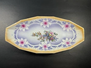 Antique German Porcelain Celery Dish 11.5"  Hand Painted Floral Luster Trim - Picture 1 of 7