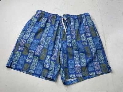 Pantaloncini da bagno uomo fondo orso XL blu stampa tiki 7” foderati tronchetti tropicali - Immagine 1 di 4