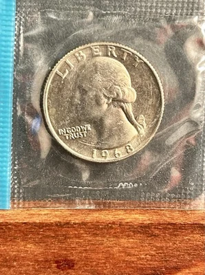 1968-P ( NO MINT MARK ) UNCIRCULATED 25C WASHINGTON - Image 1 of 2