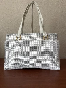 Vintage Ashley Moore Ivory Metal Mesh Disco Era Tote Bag Handbag Leather Handles - Picture 1 of 13