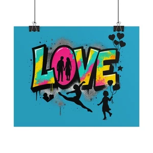 Poster arrotolato graffiti LOVE colorato street dance silhouette palloncini arte da parete - Foto 1 di 19
