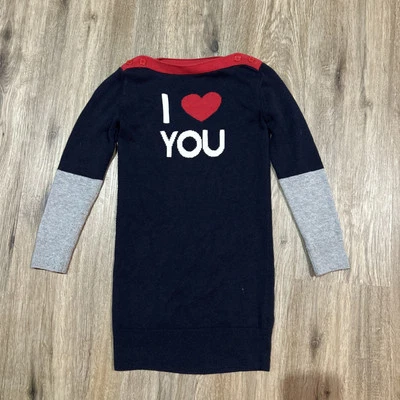 GAP Girls Sweater Dress I LOVE YOU Heart Navy Blue Sz XS (4-5)  - Image 1 of 3