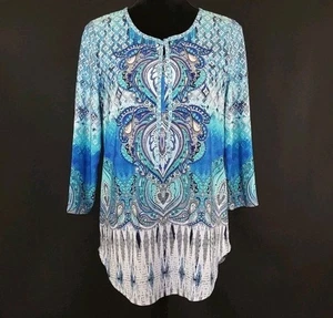 Chico's Damen Paisley Print Tunika Top Vanity Größe 0 SMALL blau weiß - Bild 1 von 9