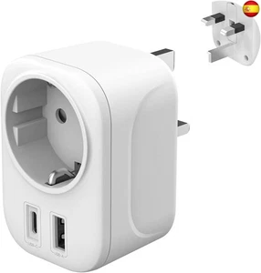 Adaptador Enchufe Ingles UK Inglaterra Adaptador de Viaje con USB A &amp; C - Imagen 1 de 9