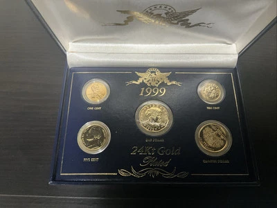 VINTAGE 1999 24KT GOLD PLATED PRESIDENTIAL & SUSAN B. ANTHONY 5 COIN SET - Image 1 of 4