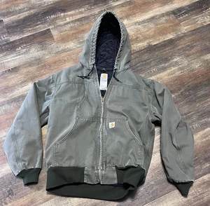 Carhartt J318 Giacca con Cappuccio Verde Muschio Uomo Taglia L Grunge ��Distressed - Foto 1 di 23