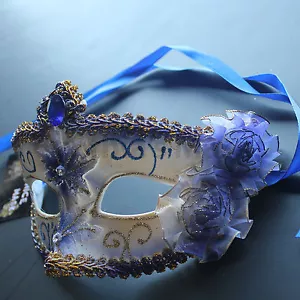Royal Blue Floral Venetian Masquerade Mask Party Prom Wedding Halloween Costume - Picture 1 of 3