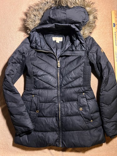 Piumino Michael Kors XS nero piumino pelliccia sintetica collo rimovibile (L)