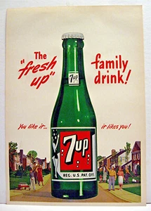 1948 7up The Fresh Up Family Drink Soda Pop Bottle Paper Sign Old Store Stock - Picture 1 of 1