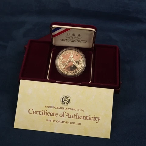 1988 US Mint Olympic Games Commemorative Proof Silver Dollar - Free Shipping USA Cover