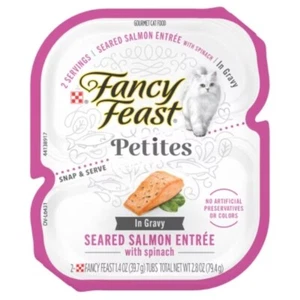  Petites Seared Salmon, Seafood Flavor with Spinach in Gravy Wet Cat Food -2.8oz - Picture 1 of 7