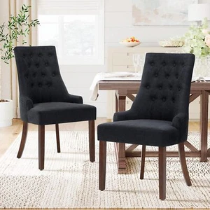 Set of 2/4/6 Fabric Dining Chairs Upholstered Chair w/ Wooden D-Brown Leg - Picture 1 of 14