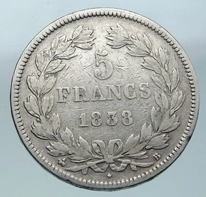 1838 FRANCE King Louis Philippe I French Antique Silver 5 Francs Coin i86522 - Picture 1 of 3
