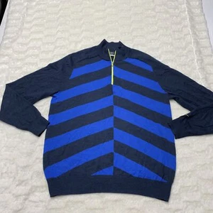 Nike Golf Sweater Mens Large Blue Striped Wool Tour Performance 1/4 Zip Pullover - Picture 1 of 10