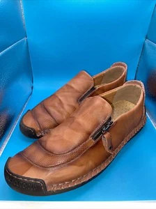 Mens Faux Leather Flat Bottomed Casual Slip On Loafers Zip, 100% CAOUTTCHOUC Tan - Picture 1 of 10