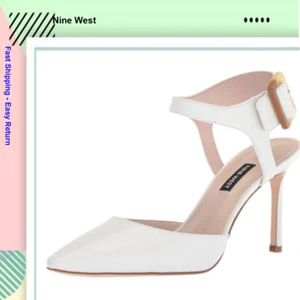 Nine West Elisabeti Leather Heeled Sandal, White,Size 7.5 M - Picture 1 of 7