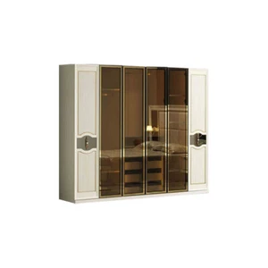 Moderner Beiger Kleiderschrank Schlafzimmer Edle Holz Möbel Glasschrank - Bild 1 von 2