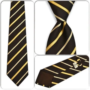 BORRELLI NAPOLI Mens Silk Necktie ITALY Luxury STRIPED Dark Brown/Yellow/White - Picture 1 of 4