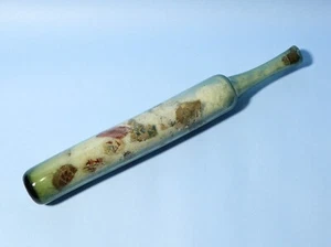 19thC Free Blown Green Glass LAVENDER COLOGNE Pontil Scar Bottle Salt & Fabric - Picture 1 of 10