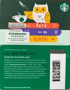 2020 STARBUCKS "BACK TO SCHOOL" GIFT CARD #6182 NO VALUE MINT - Picture 1 of 1