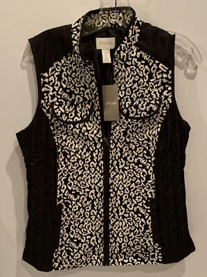 Chico’s Bi-Color Black Ecru White Animal Print Vest Size 0 S Small NEW TAG - Image 1 of 4