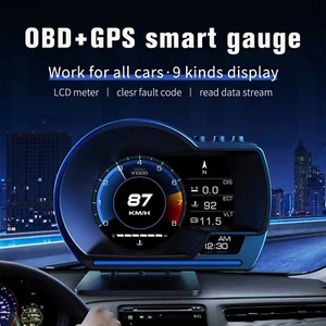 HUD OBD2+GPS Car Head Up Digital Display Speedometer KM/H MPH Overspeed Alarm - Picture 1 of 14