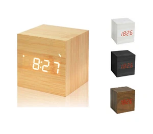 Sveglia da Comodino Cubo Digitale Orologio Tavolo Display LED Effetto Legno 1293 - Foto 1 di 5